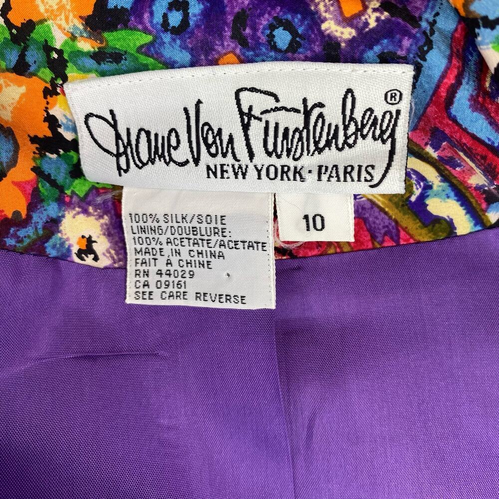 Vintage Diane Von Furstenberg Women’s 10 100% Silk Bohemian Floral Patchwork - Picture 5 of 13